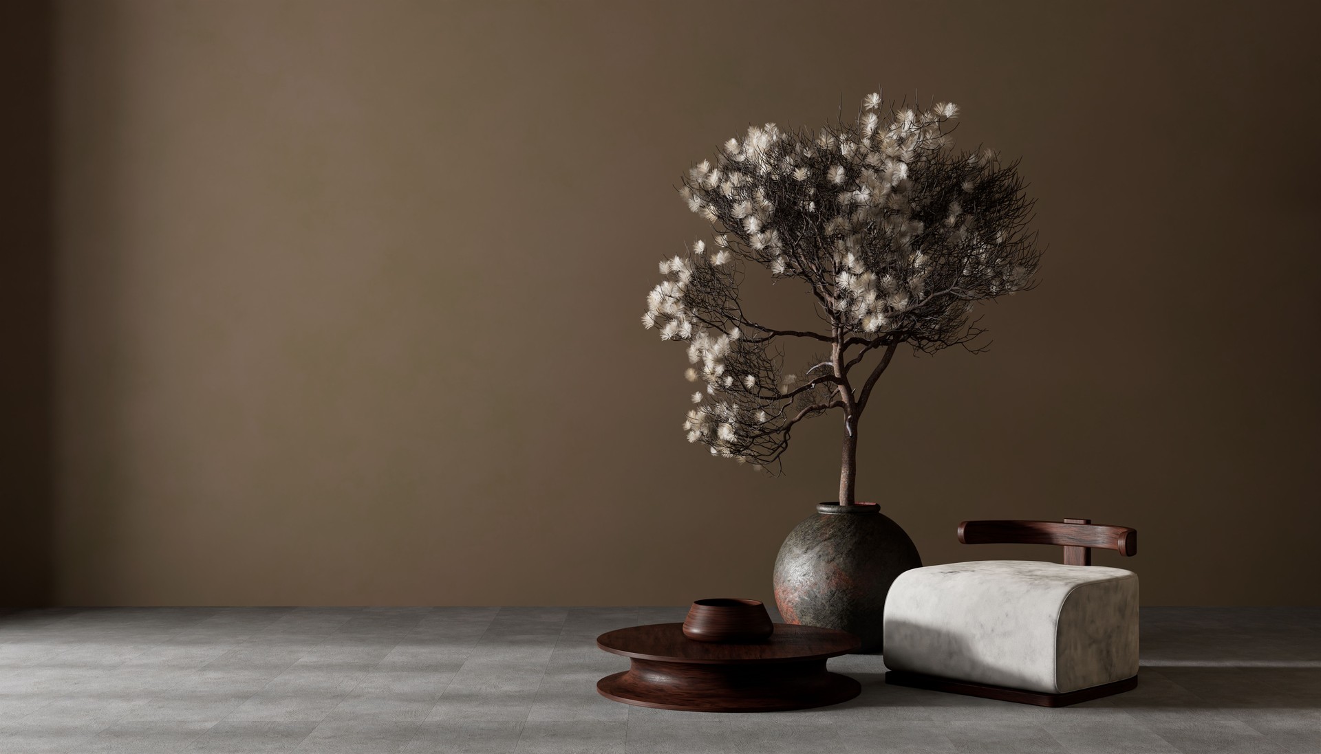 living room interior mock up with modern furnitures. Empty wall mock up in modern interior design. 3D illustration