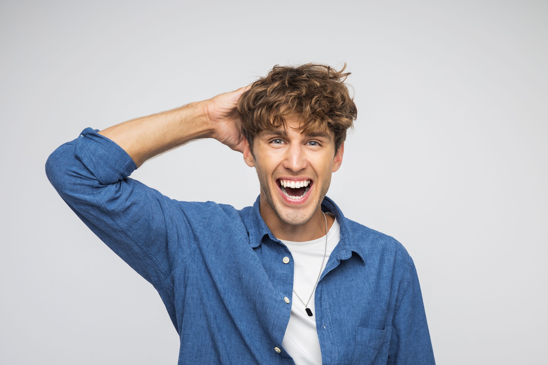 Studio portrait of handsome young Caucasian male
